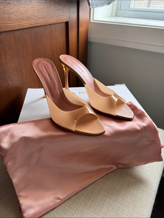 Amina Muaddi Shoes - Amina Muaddi Alexa Glass Slipper, size 38, Latte color